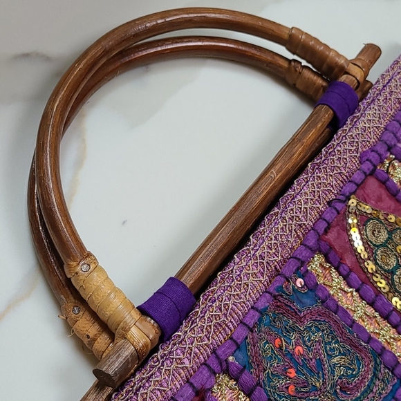 NWOT Indian Style Sequin Satchel Handbag - Picture 3 of 6